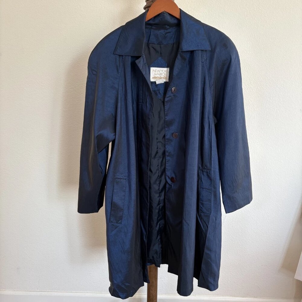 New York Harbor Women's Size 20W Cobalt Single-Breasted Button-Front Trench Coat